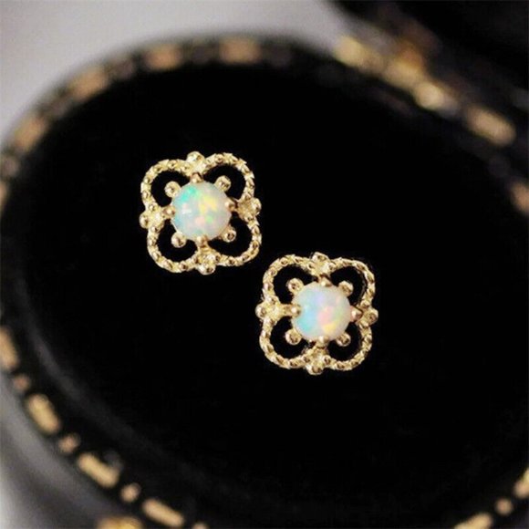 Jewelry - New 18k Gold Over Silver Opal Studs